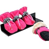 Winter Warm Dog Shoes Rubber Anti-slip Pet Shoes for Cats Small Dogs Chihuahua Yorkie Puppy Thick Snow Dog Boots Socks 4pcs up to 11lbs (S, Rose)