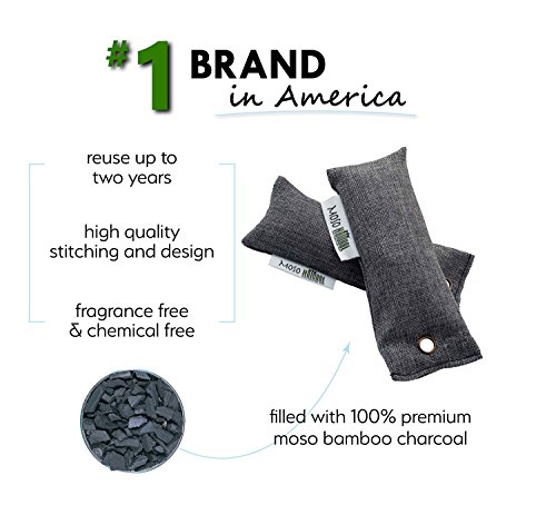 Mini Moso Natural Air Purifying Bags, Shoe Deodorizer and Odor Eliminator, 6 Pack (Three Packs of Two Bags)