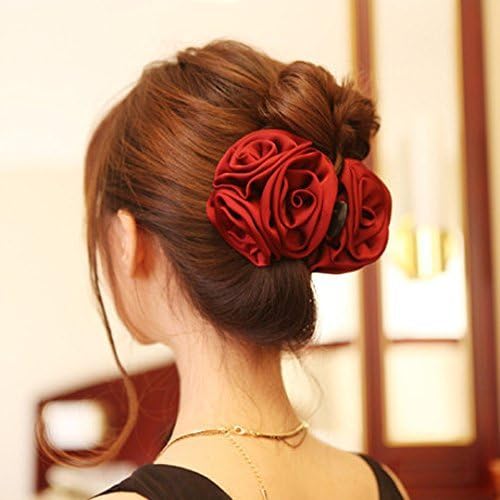 DOOPOOTOO Korean Beauty Ribbon Rose Flower Bow Jaw Clip Barrette Hair Claws Headwear Hair Jewelry for Women Accessories