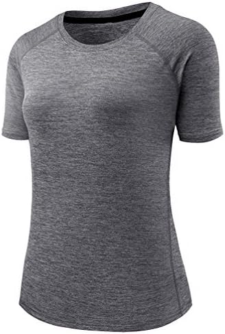 Thabit Women's Workout Shirts, Moisture Wicking Short Sleeve Tops (X-Large, Dark Gray)