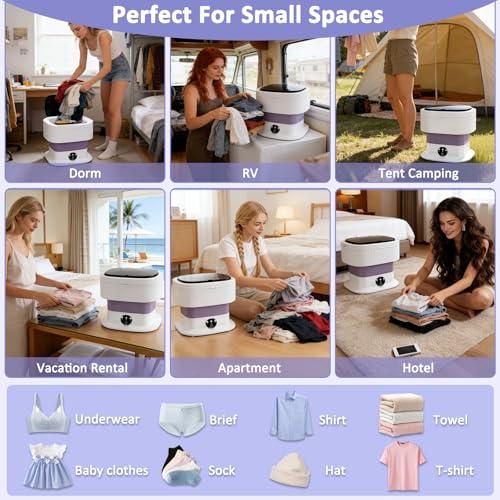 Mini Lavadora Portátil Plegable de 10L, Lavadora Compacta con 3 Modos de Lavado y Cesta de Centrifugado Extraíble, Residencias de Estudiantes, Acampadas y Viajes
