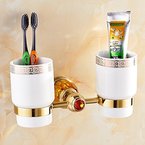DHWM-Golden copper toothbrush cup, toothbrush holder, mouthwash cup, ceramic brush cup, blue crystal, European style,B
