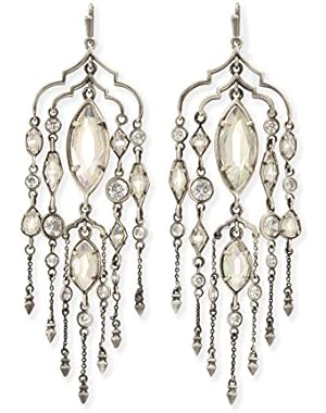 Emma Shoulder Duster Earrings in Rhodium Plated, Iridescent Glass and Cubic Zirconia