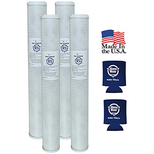 KleenWater Carbon Block Water Filters, 2.5 x 20 Inch Replacement Cartridges (4) with Genuine Can Holders (2)