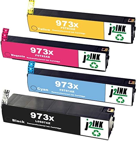 J2INK 4 Pack High Yield Ink Cartridge Replacement for HP 973 HP 973X PageWide Ink Cartridge Black Cyan Magenta Yellow L0S07AE F6T81AE F6T82AE F6T83AE