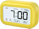 DOOMAY Digital Alarm Clock Bedside Battery Powered LCD Display Yellow