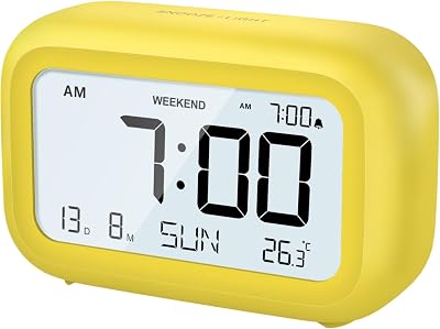 DOOMAY Digital Alarm Clock Bedside Battery Powered LCD Display Yellow