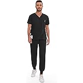 niaahinn Men Scrub Set-Stretch V-Neck Scrub Top & Jogger Pant with 9 Pockets, Yoga Waistband, Anti-Wrinkle Scrubs for Men