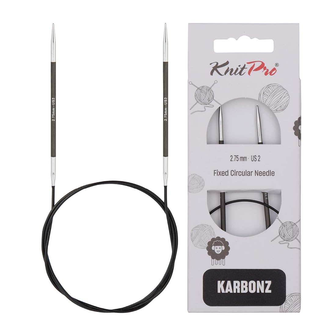 KnitPro Karbonz Fixed Circular Needles 32" (80cm) | 2.75 mm