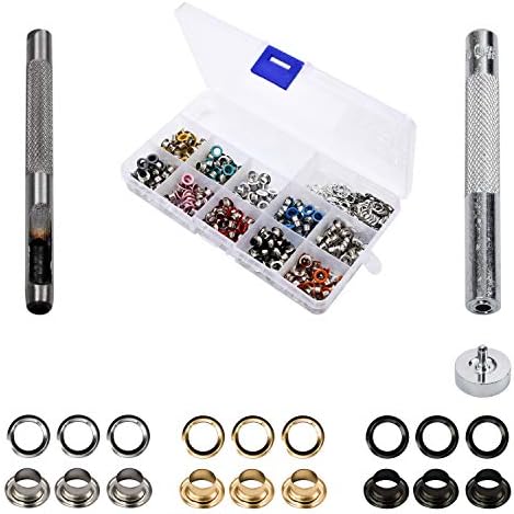 Grommet Kit 300 Set 1/5 Inch Inside Diameter Grommet Setting Tool Metal Eyelets with Storage Box for Shoe Clothes Leather Crafts,DIY Projects