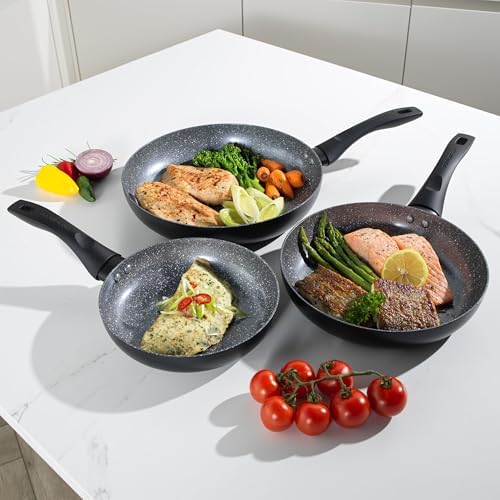 BW12901EU7 Sartén de cerámica de mármol de 20 cm – Sartén antiadherente de omelette/huevo con revestimiento de cerámica de mármol metálico, apto para inducción