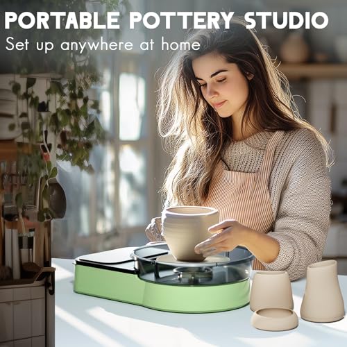 Innofans Light Green Electric Ceramic Lathe - Complete Ceramic Kit for Adults with 1kg of Clay, 0-200RPM Adjustable, Professional Silent Machine for Beginners Gift