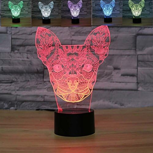 FXUSLGT 3D Animal Chihuahua Puppy Dog Night Light 16 Color Change LED Remote Control Table Desk Lamp Acrylic Flat ABS Base USB Home Decoration Toy Birthday Xmas Kid Children Gift