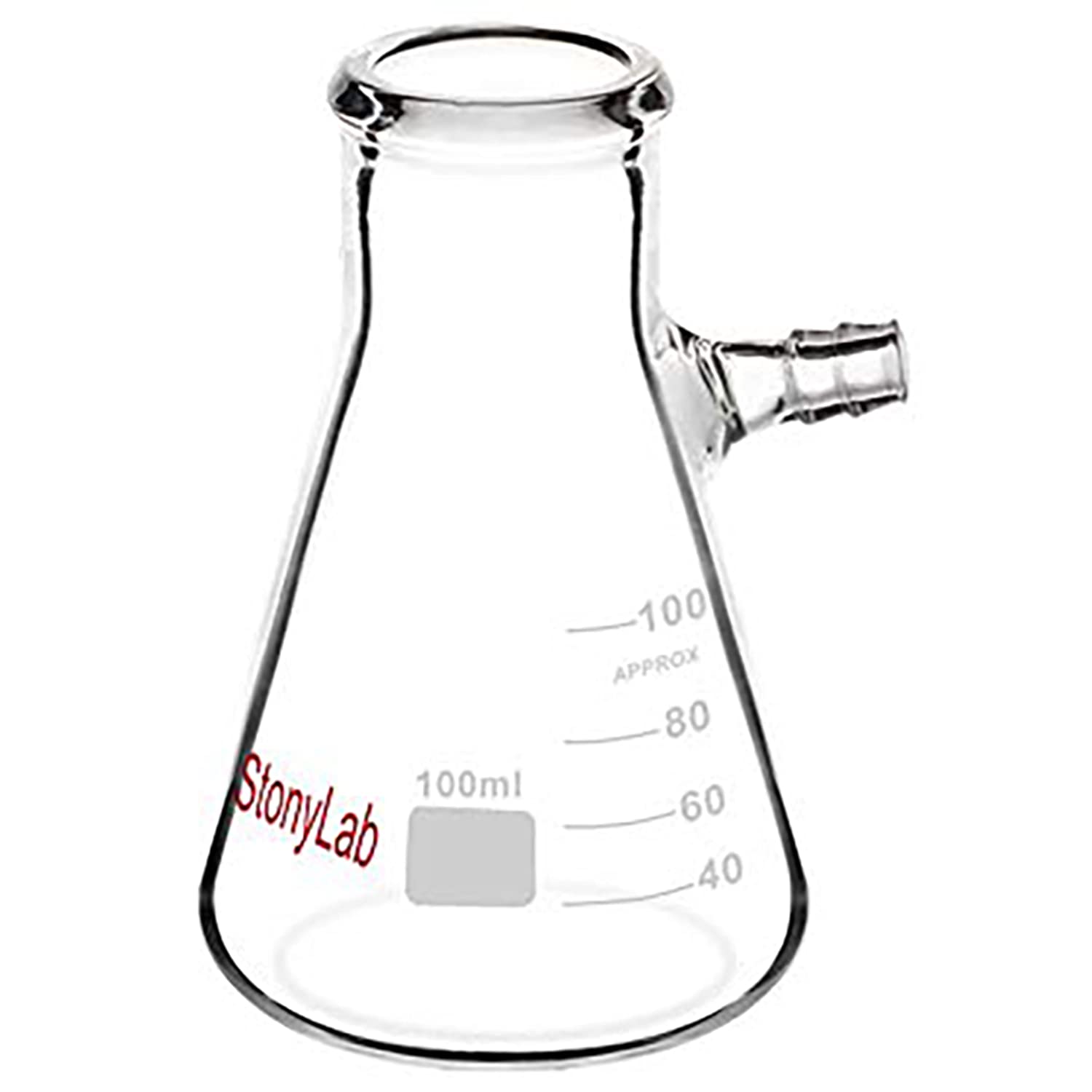 StonyLab Glass 100ml Heavy Wall Borosilicate Glass Filtering Flask, Bolt Neck with Tubulation, 100ml