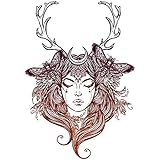 EW Designs Pretty Wilderness Forest Moon Goddess with Antlers #2 Vinyl Decal Bumper Sticker (4" Tall)