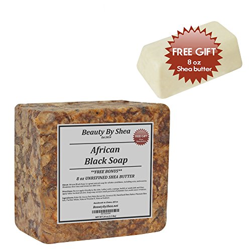 Beauty By Shea Raw African Black Soap Organic Face and Body Wash 1lb-Bonus- 8 oz Shea Butter