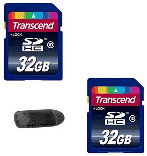 2 Transcend 32 GB Class 10 High Speed SD Cards (64 GB Total Memory) + USB Memory Card Reader For All DSLR Cameras, Video Cameras, & Digital Cameras