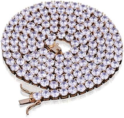 FELICIPP Men's Miami Cuban Link Chain Gold Plated Simulated Diamond Chain Men's HipHop Tennis Necklace (Color : Gold2, Size : S)