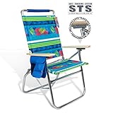 High Seat Beach Folding Chair Lightweight Alumium Frame Recline with Cup Holder and Storage Pouch for Outdoor Camping Hiking