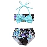 Infant Baby Girls Swimsuit Floral Blue Bowknot Bikini Set Strap Top+Shorts (1-2y, Black)