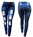 Jack David Womens Plus Size Stretch Distressed Ripped Blue Skinny Denim Jeans Pants (22, JD N605 Blue)