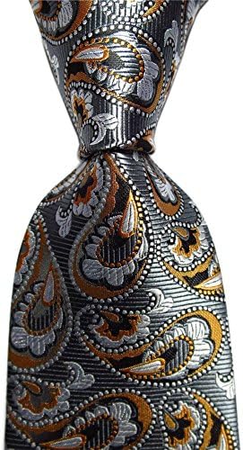 Xiessi Men's Classic Floral Jacquard Woven Microfiber Formal Tie Party Necktie (One Size, Orange&amp;Grey)
