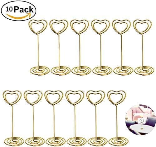 Gold Heart Shape Photo Holder Stands 10 PCS Table Number Holders Place Card Paper Menu Clips for Weddings(Heart shape)