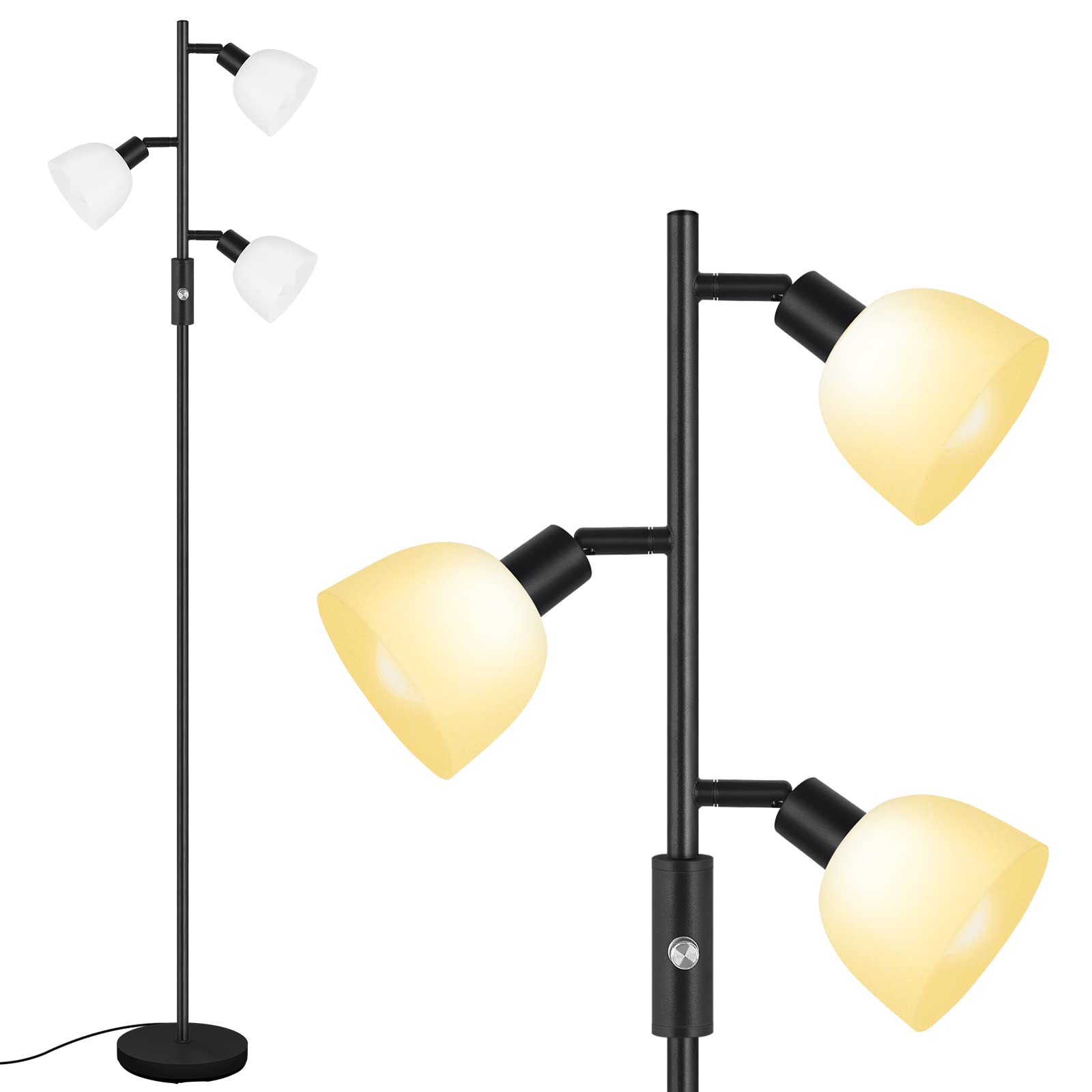 Photo 1 of BoostArea Floor Lamp, Standing Lamp, Torchiere Floor Lamp with 3 Adjustable Rotating Lights, 3 Way Switch, 3PCs E12 4W LED Bulb Included, Metal Pole Lamps for Living Room, Bedroom, Home, Office