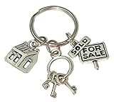 Kit's Kiss Realtor keychain, Realtor key ring, House charm keychain, Real Estate broker keychain, House keychain