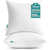 Oubonun 24 x 24 Throw Pillow Inserts - Soft, Plush & Decorative Down Alternative Pillows for Couch Sofa Bed, Machine Washable - White, Pack of 2