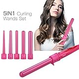 inkint 5-In-1 Hair Curling Iron with Glove Hair Styling Kit-Barrel Curling Iron with Worldwide Voltage Good Choice for Travel Adjustable Temperature Hair Curler/ Curling Wand with 5 Curling Heads