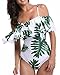 Tempt Me Women One Piece Vintage Off Shoulder Flounce Ruffled Printed Monokini Swimsuits