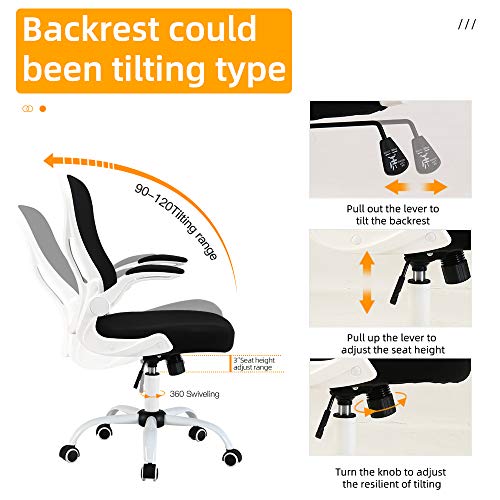 BERLMAN Ergonomic Mid Back Mesh Office Chair Desk Chair with Flip-up Arms and Adjustable Height (White) - Image 3