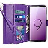 LK Case for Galaxy S9 Plus, [Wrist Strap] Luxury PU Leather Wallet Flip Protective Case Cover with Card Slots and Stand for Samsung Galaxy S9 Plus (Purple)