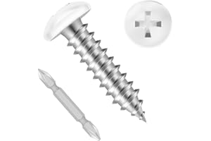 Etauwe 100 PCS #6 x 3/4" Pan Head Self Tapping Screws, White Head Wood Screw, 304 Stainless Steel 18-8, Screwdriver Bit Included
