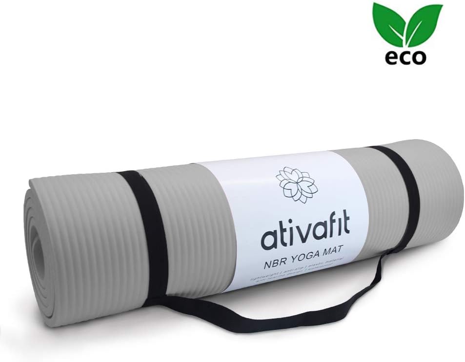 ATIVAFIT Phthalatfreie Yogamatte - rutschfest und gelenkschonend Sportmatte für Yoga Pilates Sport Fitnessmatte Gymnastikmatte mit Tragegurt Pilatesmatte 183 * 61 * 1 cm Trainingsmatte