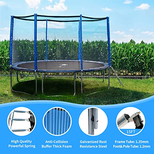 Kangaroo Hoppers 15 FT Trampoline with Safety Enclosure Net, Basketball