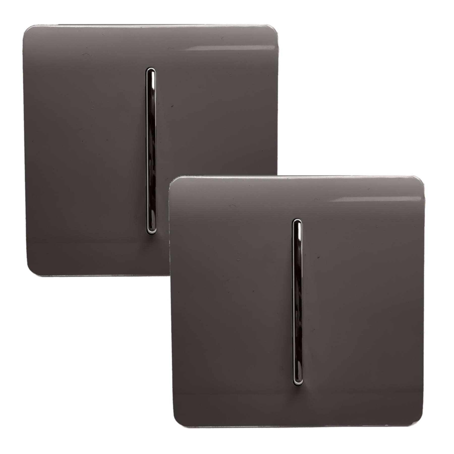 Trendi 1 Gang 2 Way Artistic Modern Glossy 10 Amp Rocker Tactile Light Switch Dark Brown (2 Pack)