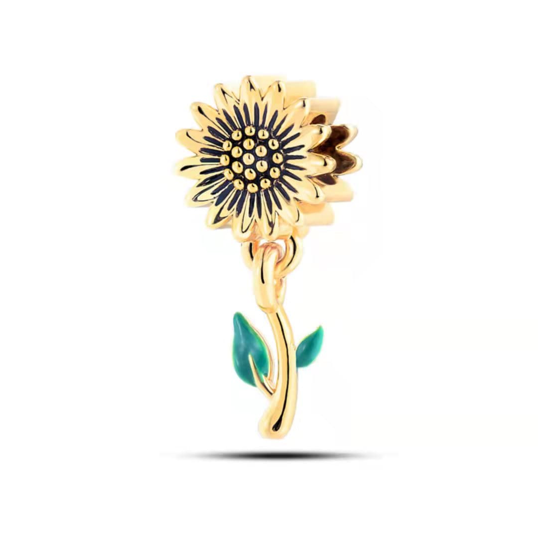 Golden Sunflower Floral Dangle Charm fits Pandora Charms Bracelets You are My Sunshine Dedicated Love Birthday Jewellery Gift for Women Mum Daughter Mother's Day