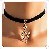 ANGLEQUEEN Gothic Snake Choker - Black Velvet Stretch Necklace - Halloween Goth Punk Snake Choker Jewelry