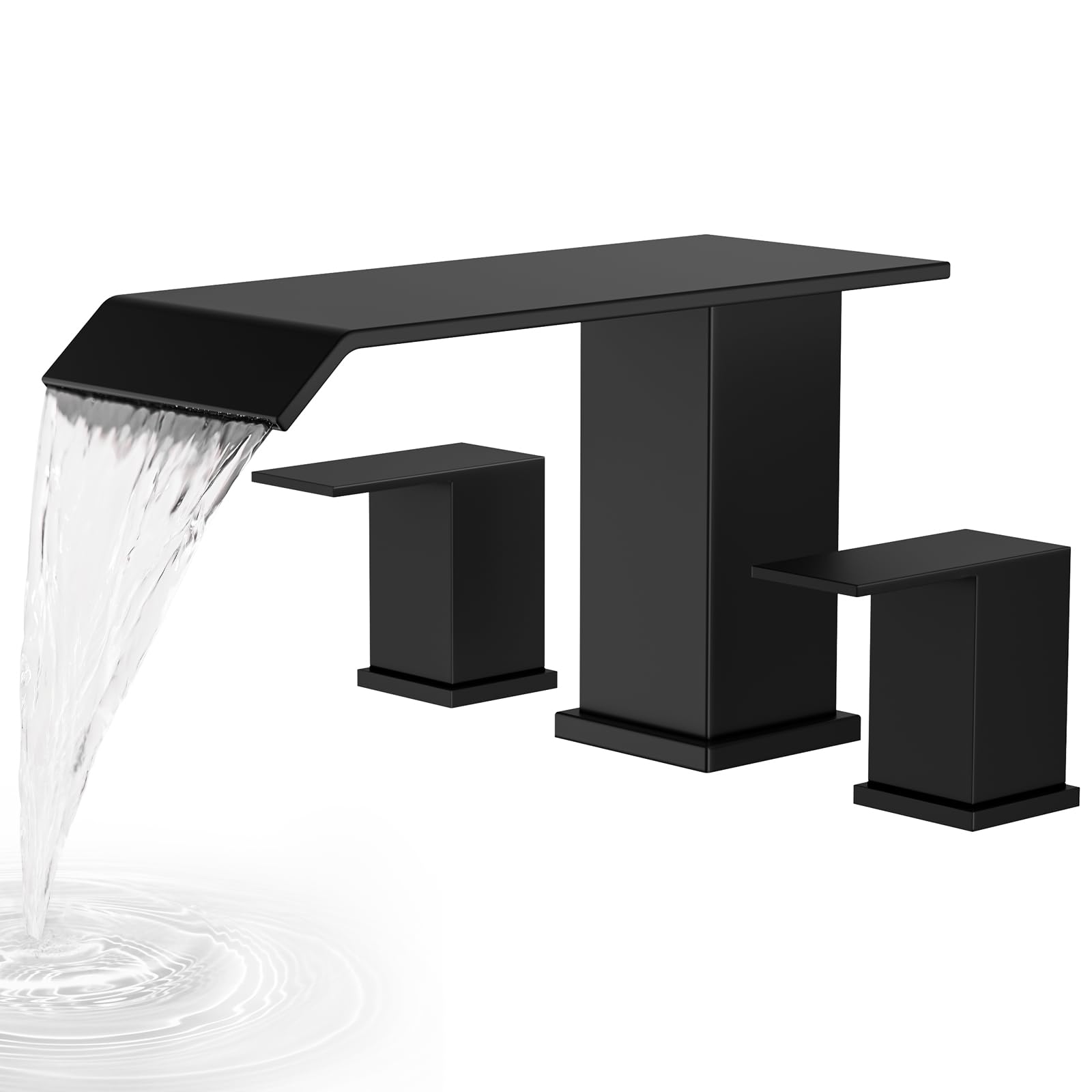 Photo 1 of Kroias Widespread Waterfall Roman Bathtub Faucet Tub Filler, 2 Handle Deck Mount Tub Faucet Set High Flow, Solid Stainless Steel Soaking Tub Faucet 3 Hole Bathtub Faucets, Matte Black