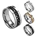 Napoo Men's Titanium Steel Chain Rotation Fidget Ring Exquisite Fashion Inlaid Rhinestone Ring Boys Jewelry Band