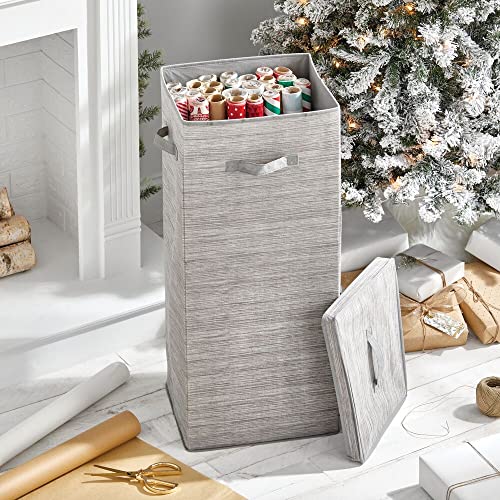 mDesign Tall GiftWrapping Paper Storage Box with Handles, Holder for Christmas and Holiday