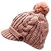 MIRMARU Women's Thick Cable Knitted Beanie Visor Cap Button Pom Pom with Scrunchy