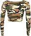 WearAll Womens Camouflage Animal Print Crop Top Ladies Leopard Long Sleeve Short - Camouflage - 8-10