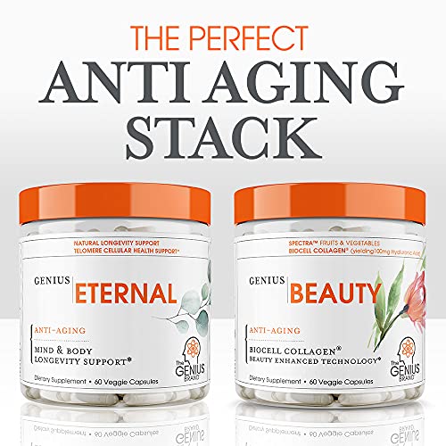 Genius Beauty, Hair Skin & Nails Vitamins, 60 Capsules AntiAging Antioxidant Supplement