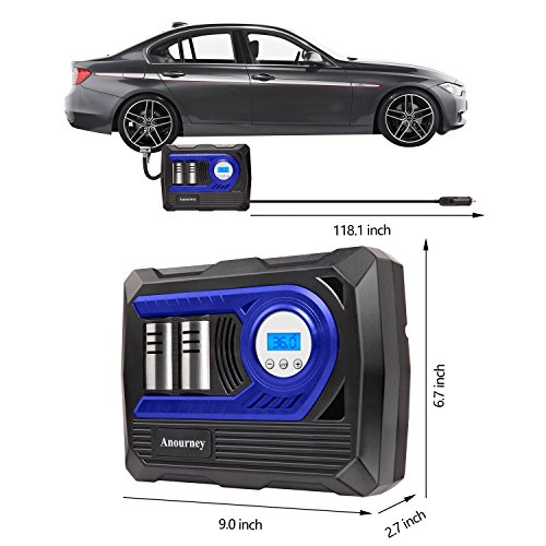12V DC Air Compressor Pump, Digital Tire Inflator by 150psi, 12V Preset Pressure Tire Pump with Connect Clamps and 3 High-Air Flow Nozzles Perfect for Bicycle, Sport Balls and Other Inflatables