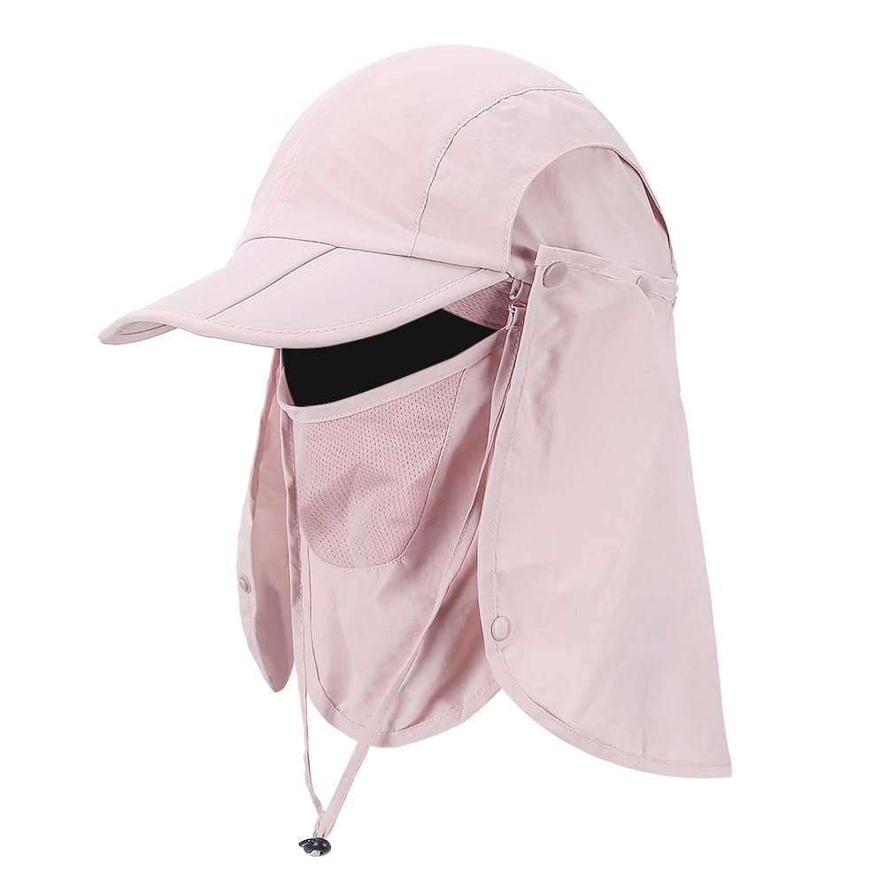 Photo 1 of Cristgee Foldable Sun Cap, Fishing Hats, UPF 50+ Protection Caps with Face Mask Neck Flap Light Pink