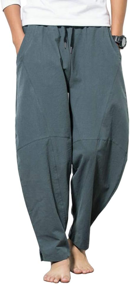 Men's Oversized Harem Pants Cotton Yoga Pants Gym Elasticated Cropped Pants for Holiday Wear