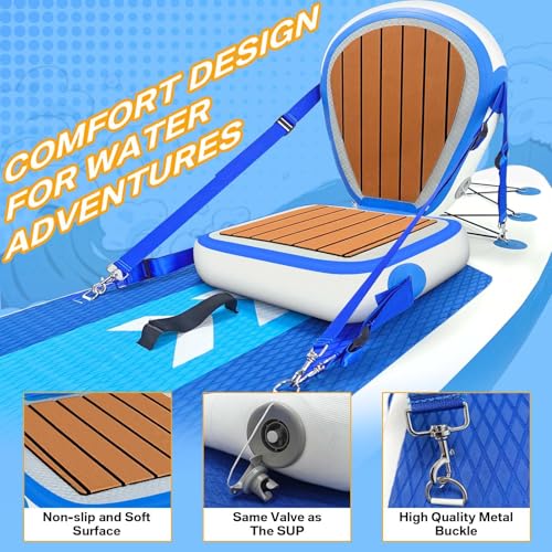Ziziella Inflatable Paddle Board Seat with Back Support, Universal Portable Kayak Seat for Canoe Yak Sup, Adjustable Paddelboard Cushion with Inflate Nozzle for Fishing/Kayaking/Camping